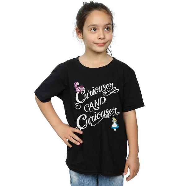 Alice In Wonderland Girls Curious and Curious Cotton T-Shir Black 9-11 Years
