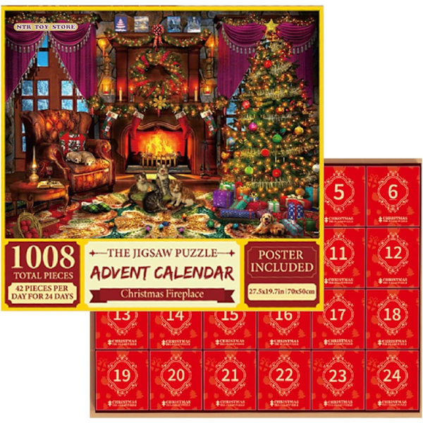Adventskalender 2024, Julpussel, Adventskalender 1008 bitar för barn och vuxna, 24 dagars julnedräkningskalender & leksak & spel