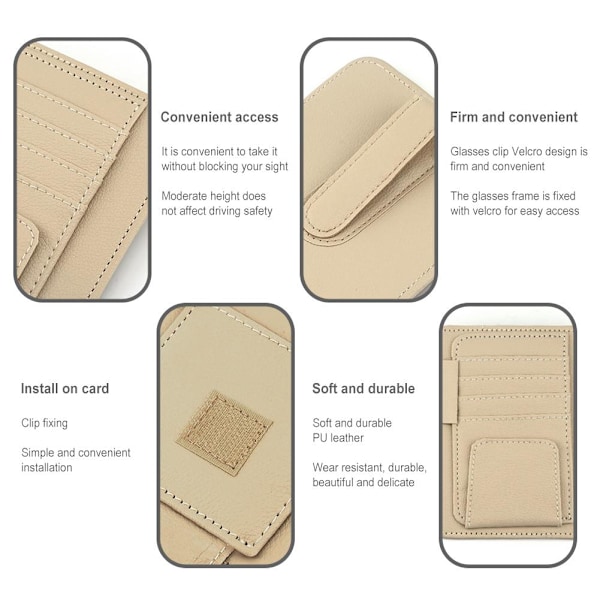 Bilsolskærm Organizer Multi-Pocket Auto Indretningsdekor Lomme beige One-size