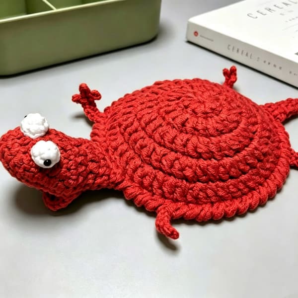 Sjov hæklet firben-underkop, håndlavet polyesterkrusmåtte til sofabordsindretning Yellowish yellow
