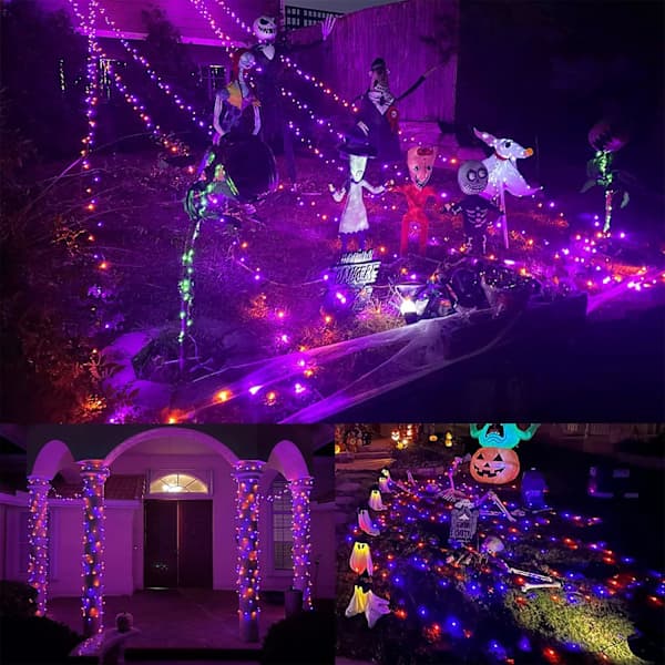 Extra Lång 100 m Ljusslinga, 1000 LED Utomhus Julbelysning-FF- Orange&Purple