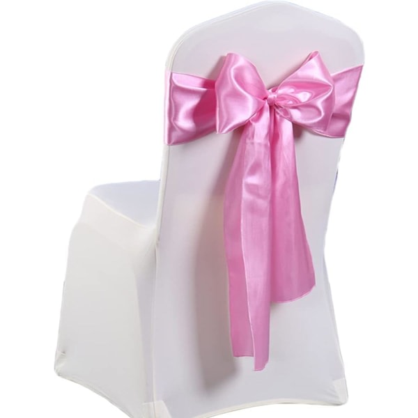 20-pack bröllop satin stol bälte rosa rosett tum band tygrem med knytband - rosa