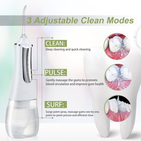 Bärbar munspolare Vattentråd Tandsprayverktyg Plocka rena tänder 5 munstycken Munvattentråd