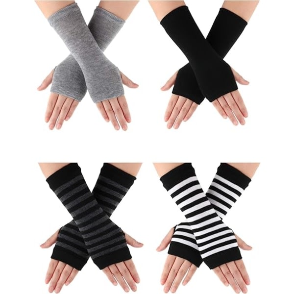 4 par Cashmere Feel Wrist Fingerless Handskar med tumhål Dam Unisex Cashmere Varma Handskar, 4 farger