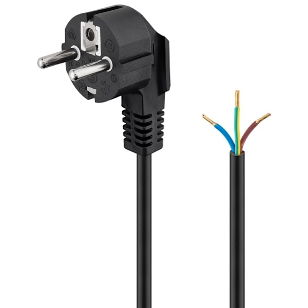 Goobay Schuko-kabel vinklet til montering, 5 m, sort stik med jordforbindelse (type F, CEE 7/7) > løse kabelender 455