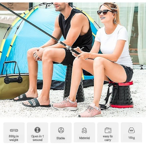 Bärbar hopfällbar pall - Hopfällbar plastpall för camping - Hopfällbar sits - 150 kg lastkapacitet