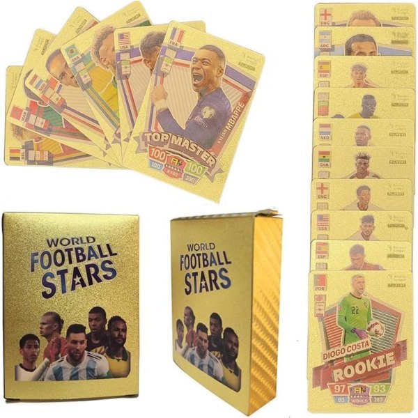 Fotbolls-VM 2022/23 stjärnkort Guldkort, guldfoliekort, sportsouvenirer, presentatør for barn og män, ingen dobbel