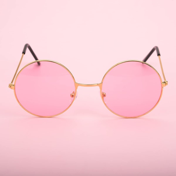 Pakke Hippie Solbriller - Runde Metalstel Solbriller Retro Cirkel Briller til Udklædning Hippie Kostume Tilbehør (Pink, Blå, Gul)
