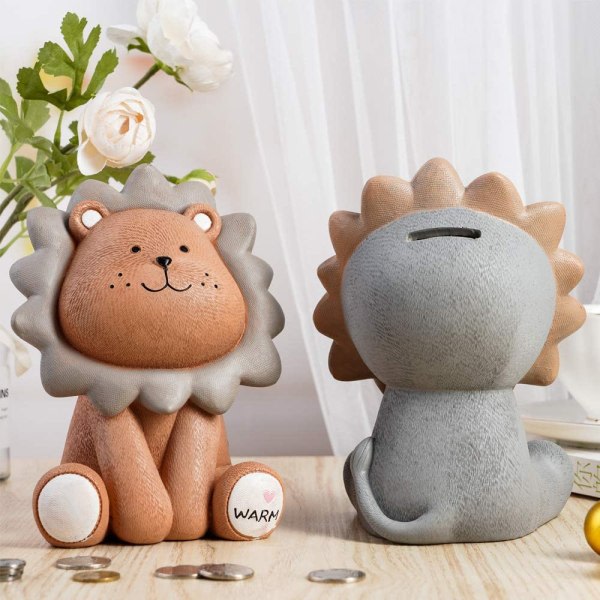 Lion Coin Bank for børn Lion Resin Money Bank Brown L