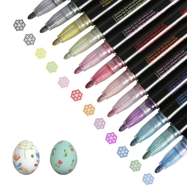 Kaksilinjaiset ääriviivakynät, 12 väriä ääriviivamerkitsimet kynät kiiltävät ääriviivamerkitsimet metalliset tussit set