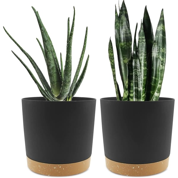 Sett med 2 potter 19,5 cm innendørs plantepotter med dreneringshull og avtakbar bunn Moderne dekorativ skål for utendørs planting (svart 19,5 cm)