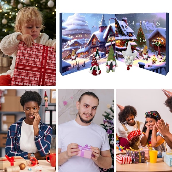 Jultomtens adventskalender 2024, 24-dagars adventskalender med samlarobjekt Jultomte-docka, julplyschnisse blindbox