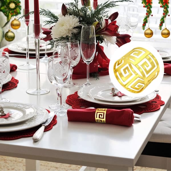 Lautasliinasormukset, 6 kpl metalliset lautasliinapidikkeet soljet Kultaiset lautasliinasormukset jouluksi, kiitospäiväksi, häiksi, juhliin, illallisiksi, pöytäkoristeeksi
