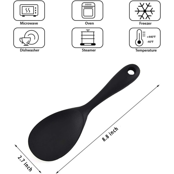 Serveringssked, 2 set ris serveringssked, silikon köksredskap fungerar för ris, potatismos eller mer (svart)