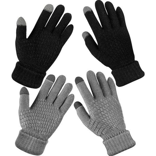 2 par pekskærmshandskar for damer, varma fleecefodrade stickade handskar Elastik manschett Vinter texthandskar