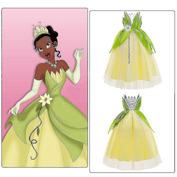 Prinsesse Tiana Cosplay Kostyme Jenter Fe Prinsesse Kjole Halloween Karneval Fest Fancy Dress 120