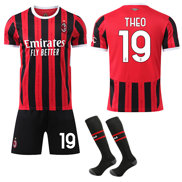 2024-2025 AC Milan Hjemme Børne Voksen Fodboldtrøje med Strømper No.19 THEO No.19 THEO 22