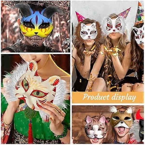 Kattinaamio turkiksella ja verkko-osalla, tyhjät paperinaamiot askarteluun, valkoiset maalauspaperinaamiot, kissanaamio DIY Halloween Mardi Gras -juhliin-XF1- Maroon-24pcs