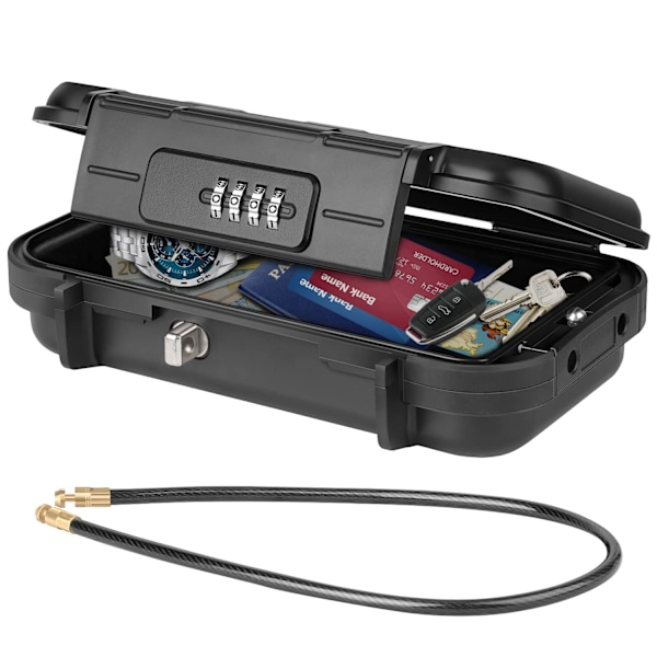 Portable Combination Lock Safe Box Waterproof Security Box with Detachable Cable (Black)-XF3-
