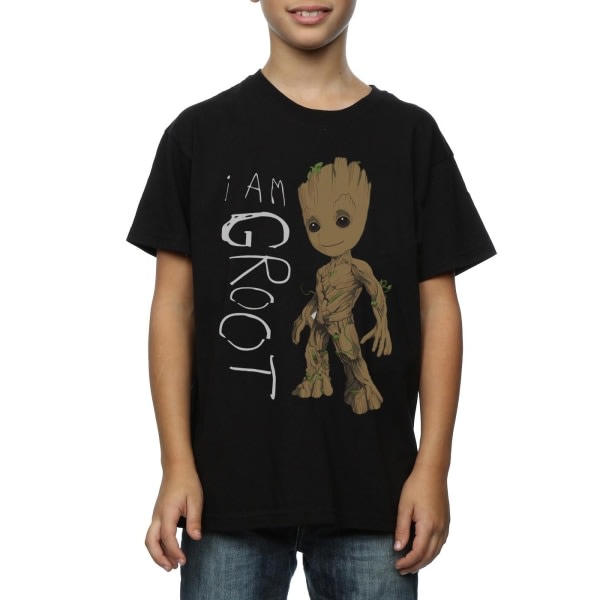 Guardians Of The Galaxy Boys I Am Groot Scribble Cotton T-Shirt Sort 12-13 år