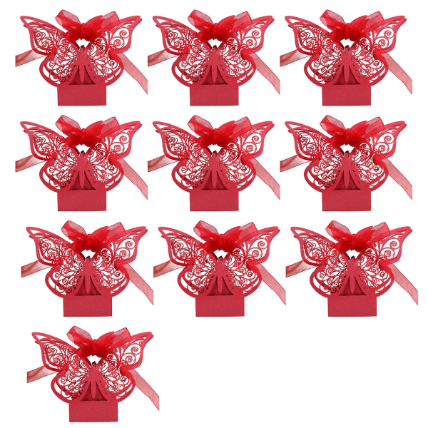10 stk gaveeske papp hult design Stilig lys farge 3d sommerfugl DIY-veske til bryllup Jikaix rød