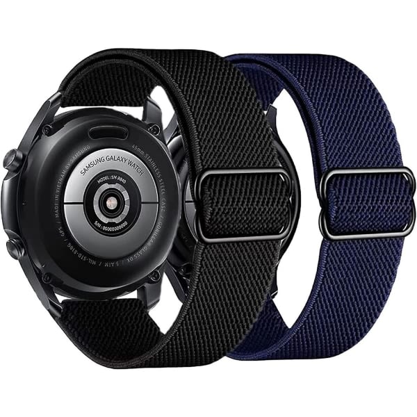 Pack Nylon kompatibel Samsung Galaxy Watch Active 2 Universal 20 mm stretchig sportögla Andas armband Svart+blått