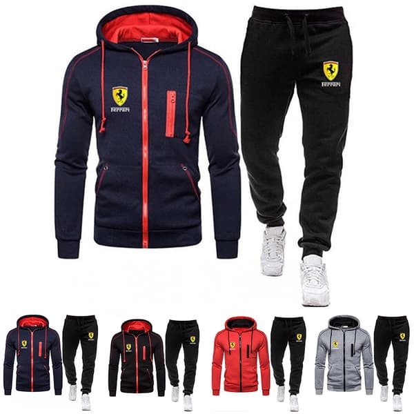 Herr Ferraris Zip Up Huvtröja & Joggingbyxor Set Grå-FF- Grey S