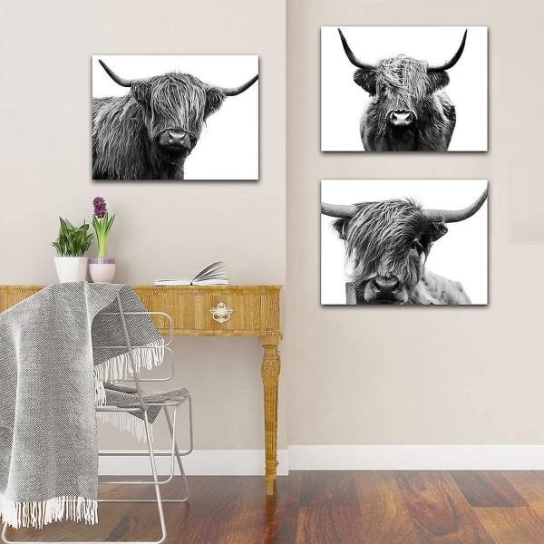 Tryck på skotsk ko canvas djurmålning väggmålning
