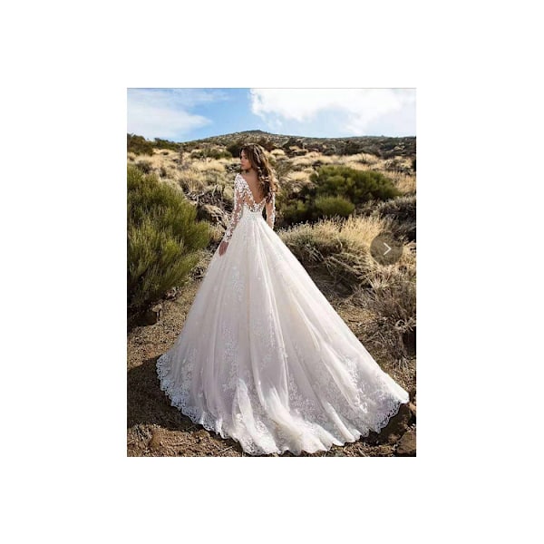 Dam Långärmad Off Shoulder Vit Bröllopsklänning Brudklänning för Bröllop Tärnklänning Superb Vit Vit White L