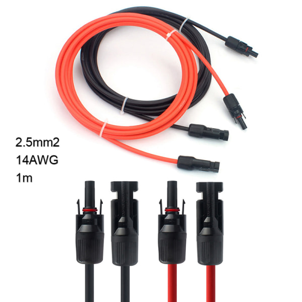1 meter 2,5 mm2 PV-kabel 14AWG solkabler for solcellesystem 1m 2,5mm2 Sort+Rød