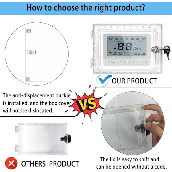 Termostatboks med Nøkkel, Termostatbeskyttelse med Lås, Transparent Akryl Termostatbeskyttelse, Kompatibel med Termostater