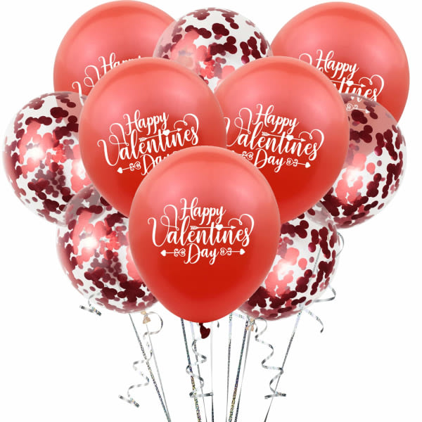 Valentinsdekorasjon, 10 stk røde ballonger, 5 stk lateks og 5 stk konfettiballonger for Valentinsdag, jubileum, bryllupsfest