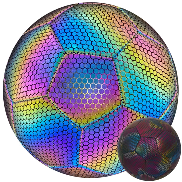 Holografisk fotboll storlek 5, reflekterande glödande fotboll med pump för inom- och utomhusträning