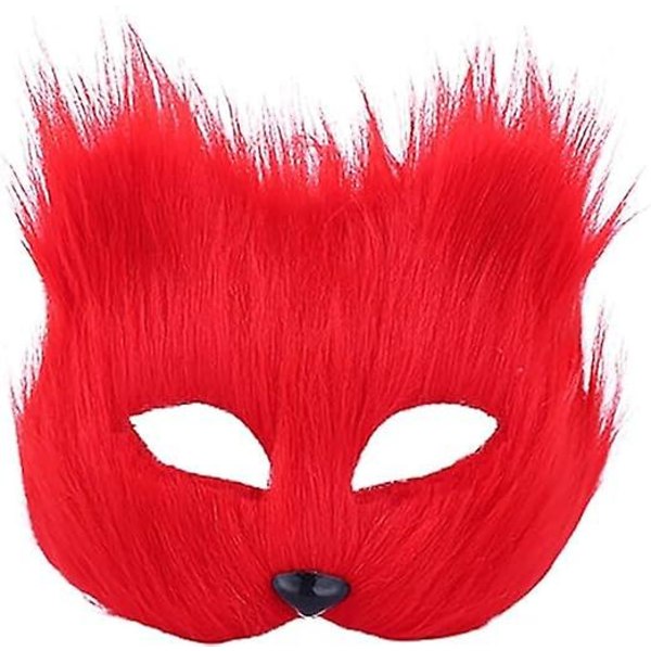 Plysj katt revemaske, Therian masker, Realistiske kattmasker, Halv ansiktsdyremasker, Pelsfest kattmaske Maskerademaske, Cosplay kostyme Red