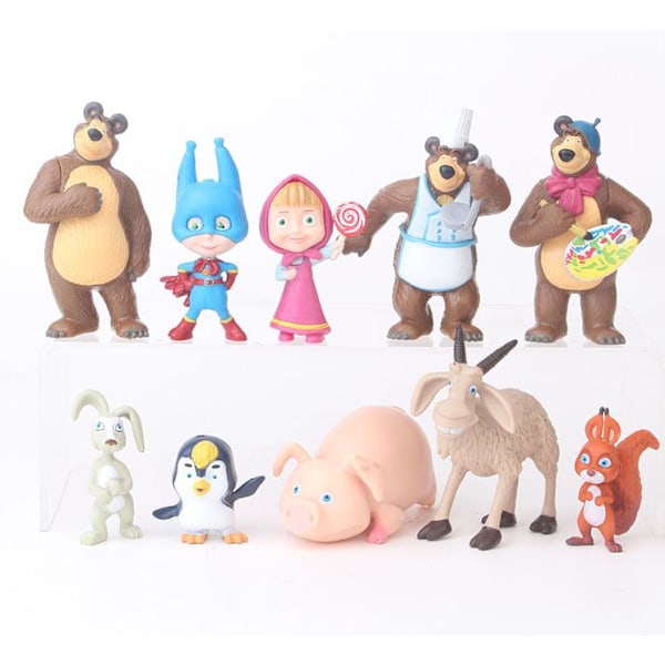 10 kpl Masha ja karhu -hahmoja (3-7 cm)
