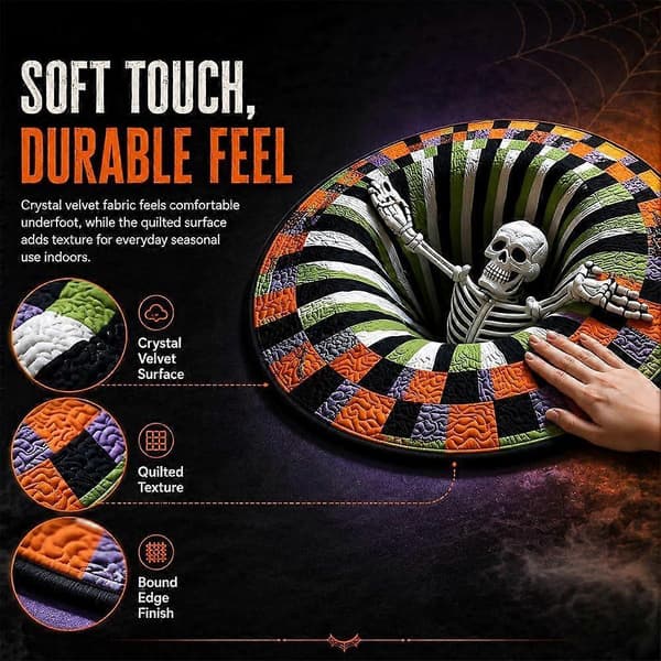 3D Skelet Vortex Optisk Illusion Halloween Tæppe Skridsikkert Blødt Tæppe Til Hjemmekøkken Badeværelse Stue D D 60cm