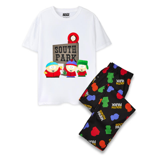 South Park pyjamassæt til mænd med logo S sort/hvid S