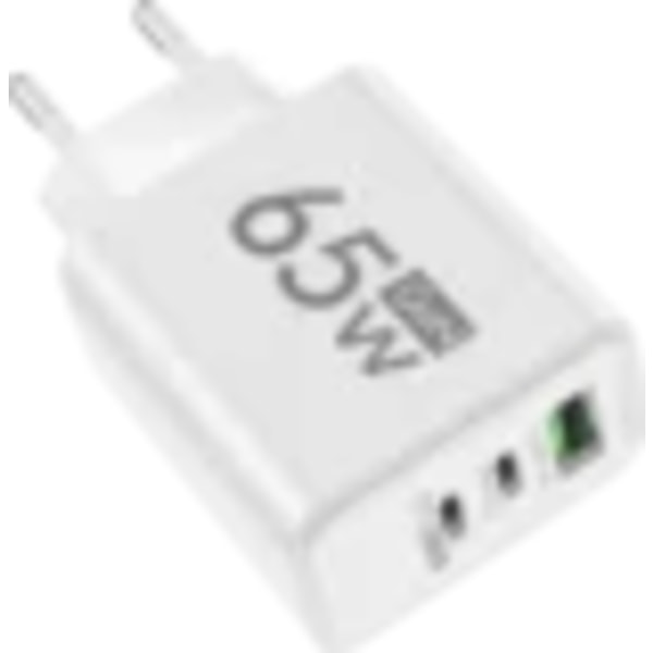 65W 3-portars GaN USB PD Laddare Snabbladdning Typ C Mobiltelefonadapter Snabbladdare 3.0 För iPhone 15 Samsung Xiaomi Hu porcelain white