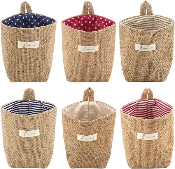 Cotton and Linen Storage Baskets, Foldable, Small Baskets with Hanger, Storage Bags for Toys, Makeup, Keys, Small Items.-FF-