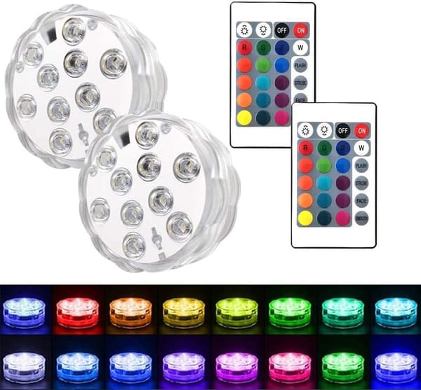 Set med 2 nedsänkbara LED-poollampor för akvarium, jacuzzi, damm