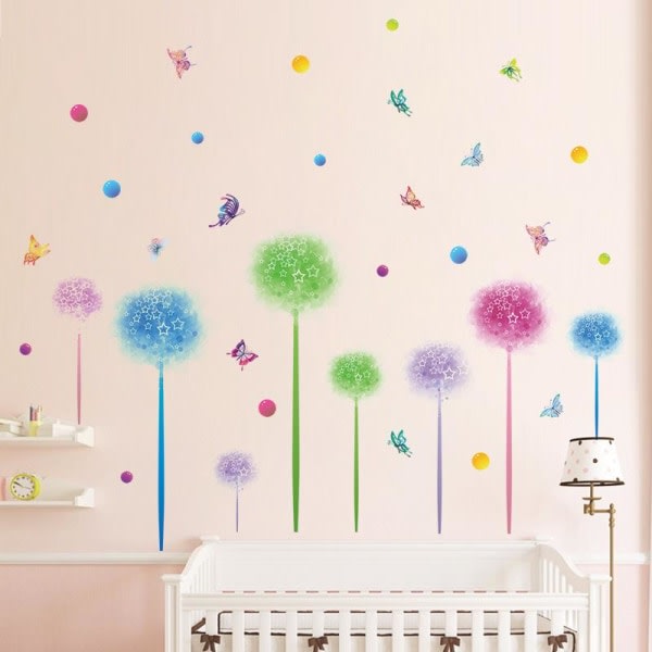 Farverige mælkebøtte vægklistermærker til børn i hjemmets indretning Tapet kunst Decal