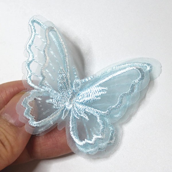 20 stk Butterfly Sew Patch Sying DIY (lyseblå, 2,36 x 1,96 tommer)