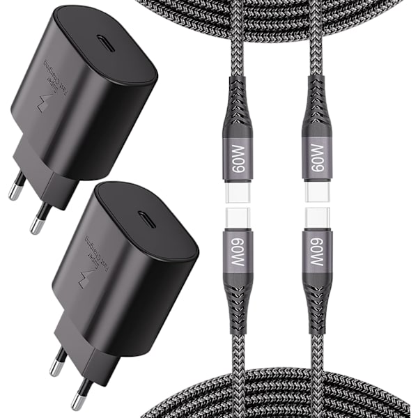 (2st) HTC Snabbladdare 3.0 PD med USB Typ-C 2M Extra Lång kabel 2 meter