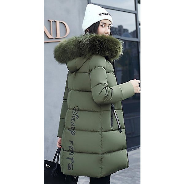 Dame Pufferjakke Vinter Langfrakke Regular Fit Varmt Basic Casual Jakke Grøn 2XL Green