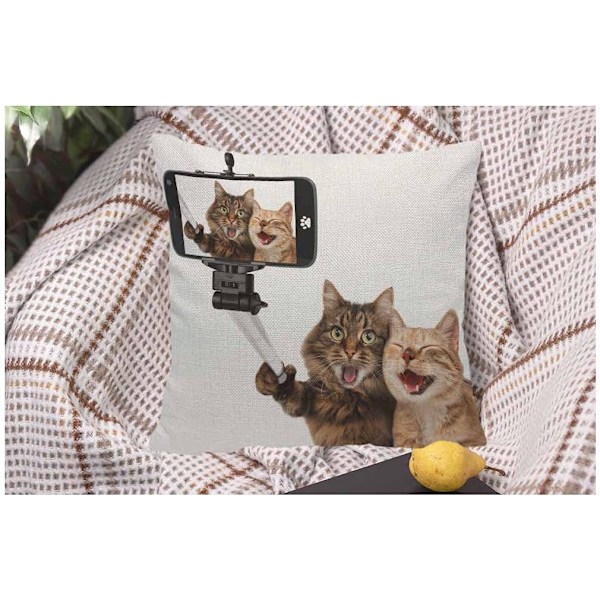 Katte der tager en selfie pudebetræk pudebetræk til sofa hjemindretning brun hvid 45X45 cm