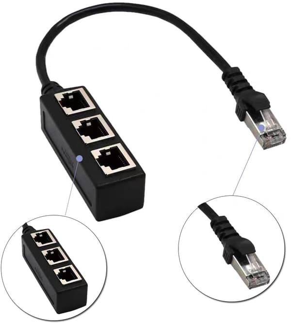RJ45 LAN-splitter 1 til 3 Ethernet-adapter for Cat5 Cat6 Cat7 gullbelagt svart