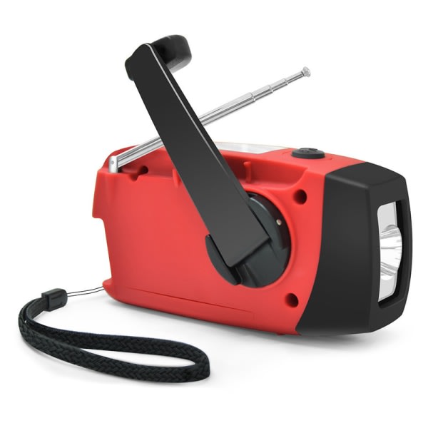 Vevradio 2000mAh Powerbank, Solceller, Ficklampa Röd
