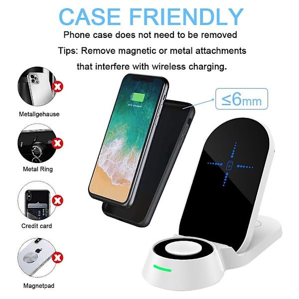 Skrivbordsstativ 3-i-1 trådlös laddare - vit 15w. Kompatibel med Magsafe Iphone 13/12 Pro Max Mini Apple Watch Se/7/6 Airpods
