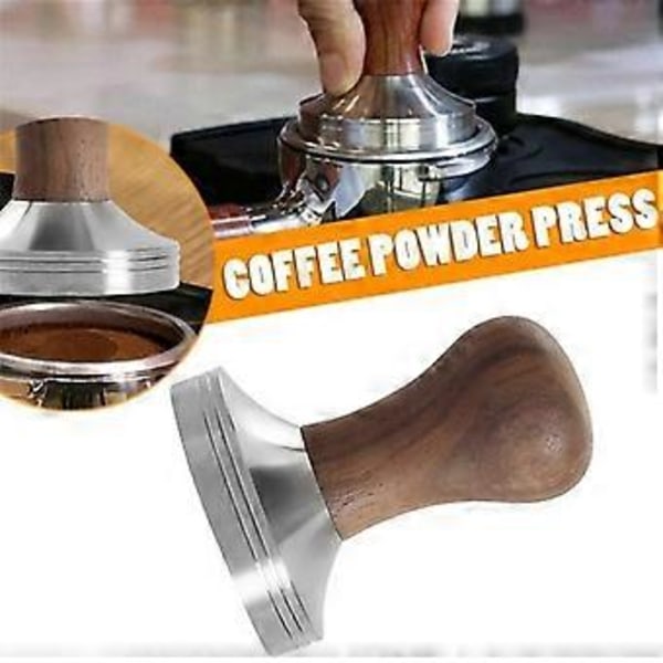 53MM Kaffepresse Verktøy Elastisk Kaffe Tamper med 304 Rustfritt Stål Base & Solid Trehåndtak Kaffepulver Hammer