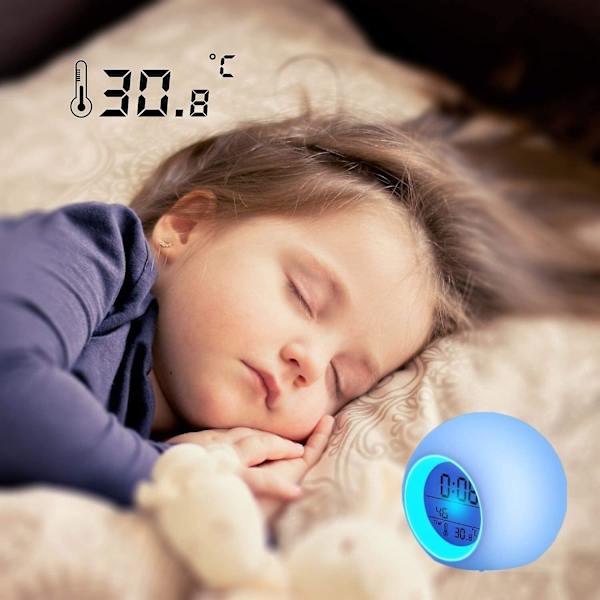 Barn LED väckarklocka Wake Up Digital Clocks Sängklocka 7 färger Blinkande ljus för sovrumsdekor (blå)